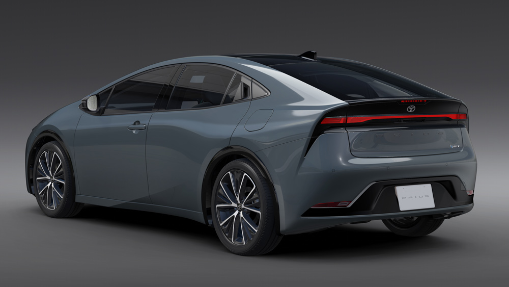 Toyota Prius Serie V 2023 di Colore Antracite - 45 Gradi Posteriore Lato Guida